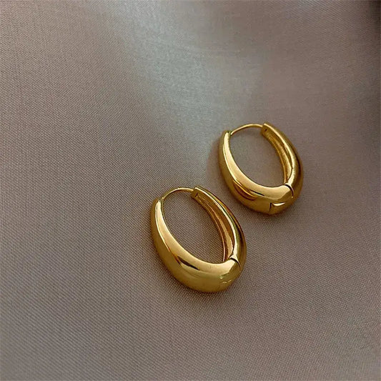 2025New Classic Copper Alloy Smooth Metal Hoop Earrings For Woman Fashion Korean Jewelry Daily Wear earrings