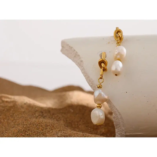 Stainless Steel Natural Pearl Drop Earrings Charm Metal Gold Geometric 18 K Plated Jewelry Boucle. - YH1904A Gold